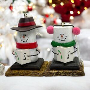 Set of 2 Vintage Midwest-CBK S'Mores Ornament - Christmas Caroler Snowmen